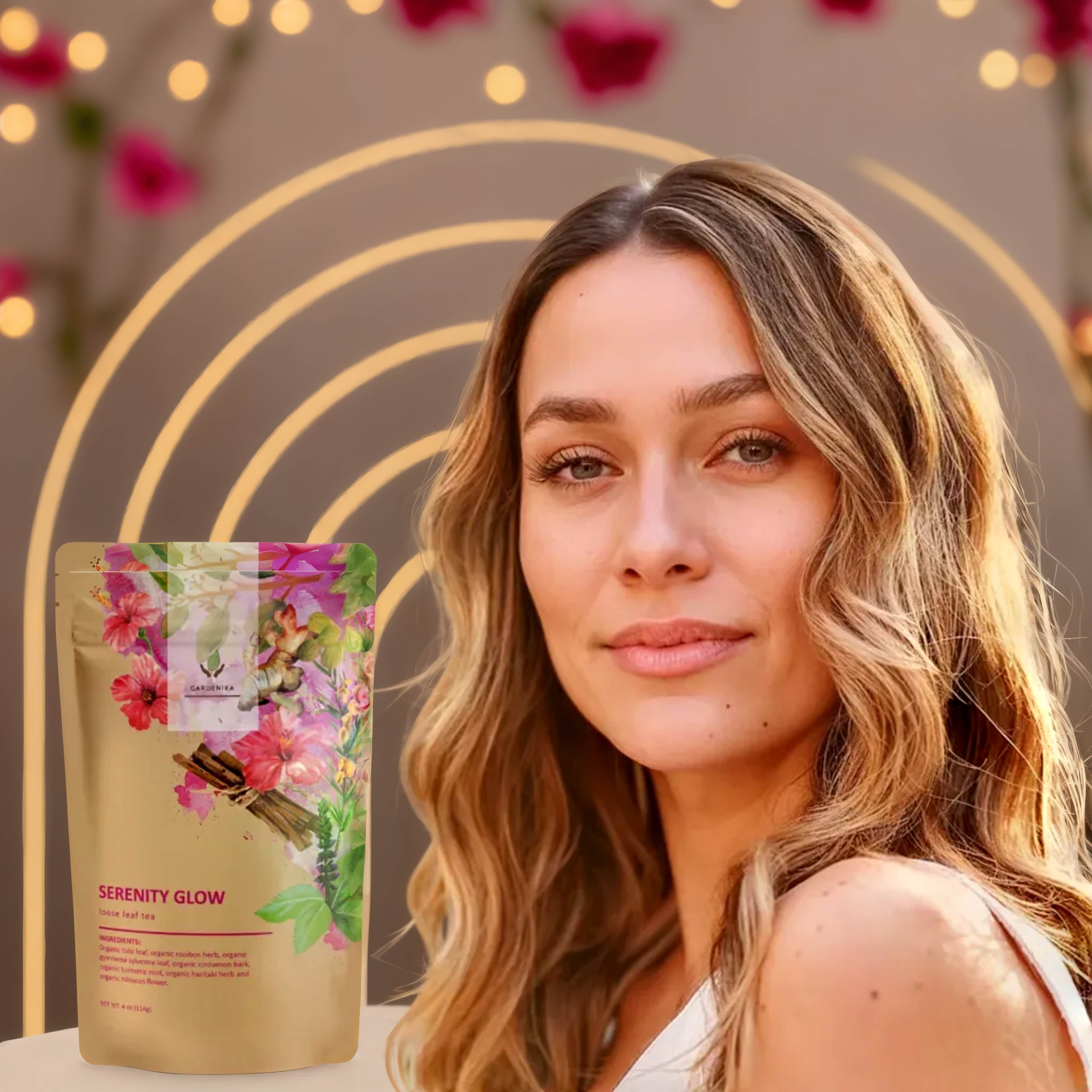 Organic Serenity Glow Herbal Tea with Tulsi & Rooibos, Metabolism Support - Stress Relief - Caffeine Free - 55+ Cups - USDA Organic & Kosher - 4 oz (113g)