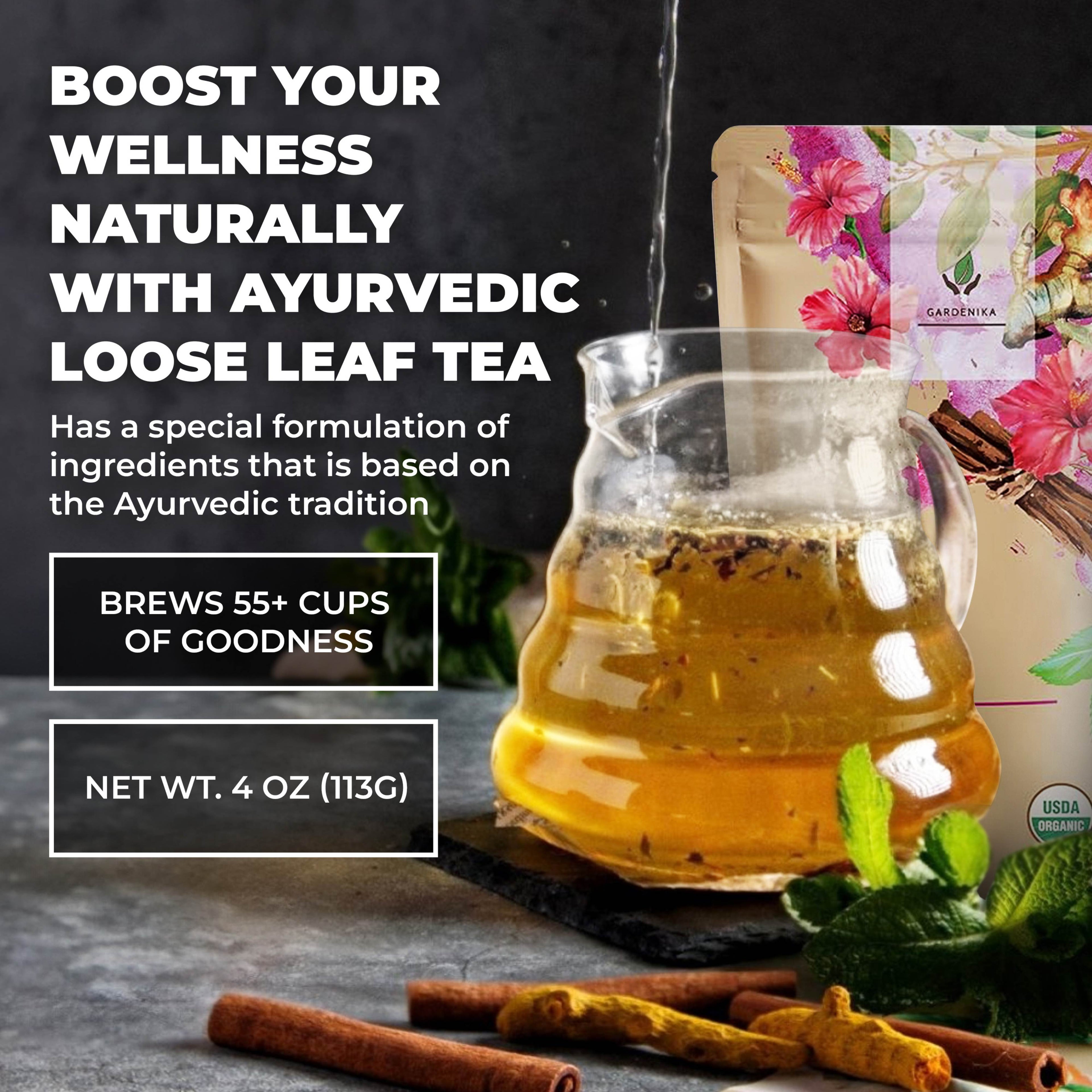 Organic Serenity Glow Herbal Tea with Tulsi & Rooibos, Metabolism Support - Stress Relief - Caffeine Free - 55+ Cups - USDA Organic & Kosher - 4 oz (113g)